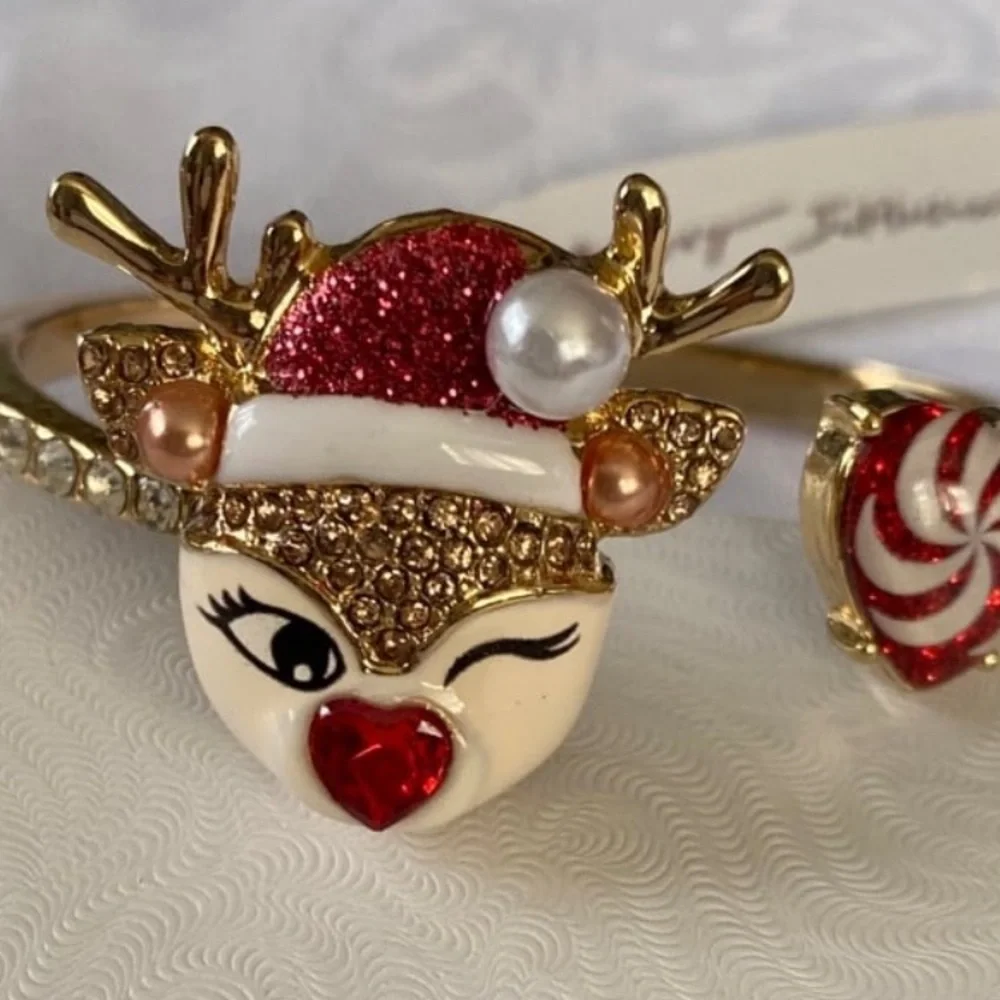 BETSEY JOHNSON Christmas Santa Baby Rudolph Red-Nose Reindeer Hinge Bracelet NWT
